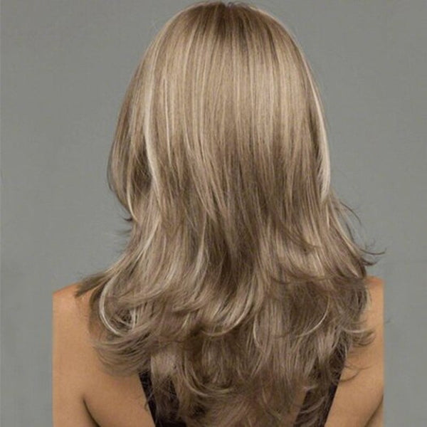 Fashionable Central Parting Hair Style Long Wave Wig Tan Wigs Facial Hair