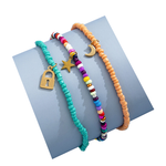 Veile Studios 3 Piece Fashion Creative Color Rice Bead Anklet Star Moon Hollow Lock Jewellery Anklets