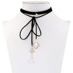 Veile Studios Faux Pearl Rhinestone Triangle Choker Necklace Black Necklaces & Pendants