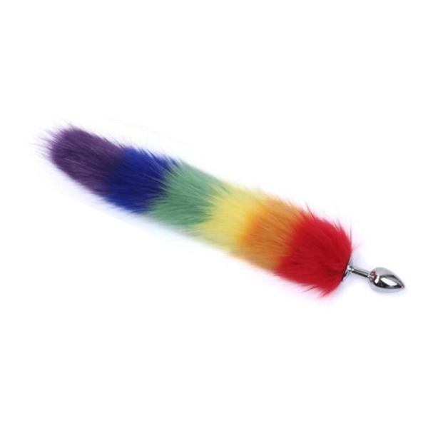 Faux Fur Rainbow Anal Plug Tail Kitten Pet Play  Non Vibrating Butt Plugs