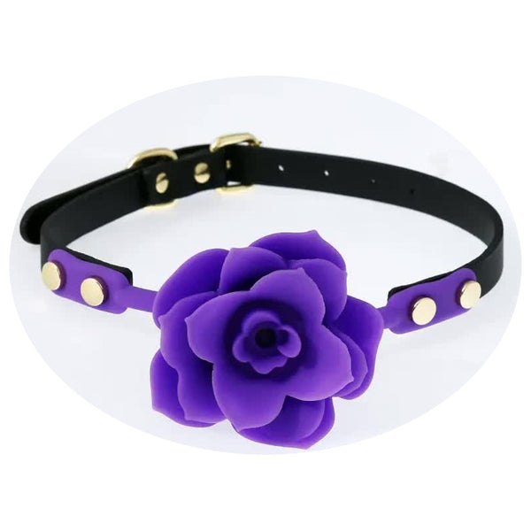Silicone Rose Ball Gag With Adjustable Pu Leather Strap Playful Adult Novelty(Purple) Gags