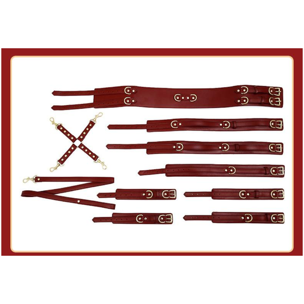 Full Body Pu Leather  Restraint Set With Collar Leash Cuffs & Harness Adjustable Adult Play(Pink) Restraint Kits & Sets