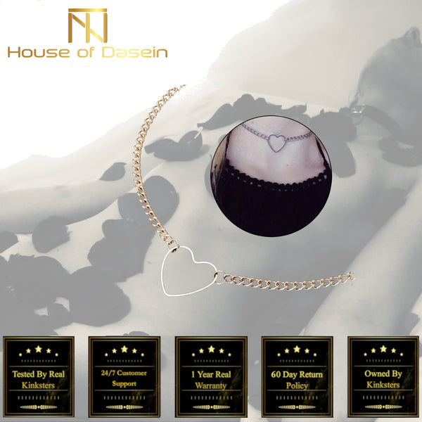 Gold Silver Heart Choker  Day Collar Submissive Necklace  Jewellery