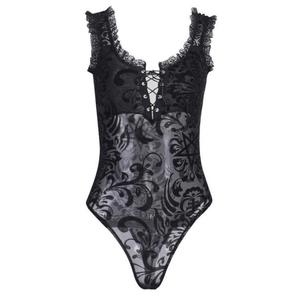 Gothic Bodysuit With Ruffled Lace And Corseting Onesies