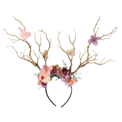 Gothic Deer Antlers Flower Hair Band Christmas Cosplay Hair Accessories