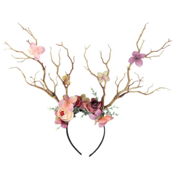 Gothic Deer Antlers Flower Hair Band Christmas Cosplay Hair Accessories