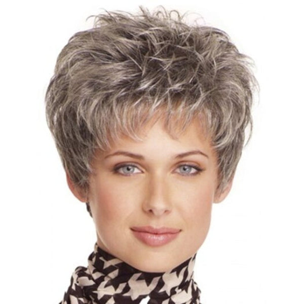 Gradient Ramp Small Curl Short Wig Dark Gray Wigs Facial Hair