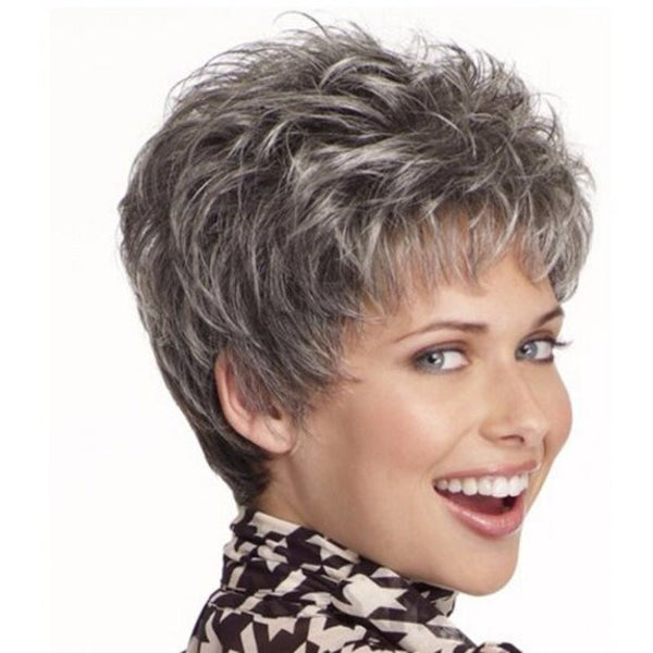 Gradient Ramp Small Curl Short Wig Dark Gray Wigs Facial Hair