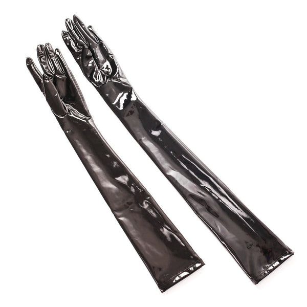 Shiny Patent Leather Faux Latex Long Cosplay Costume Fetish  Gloves