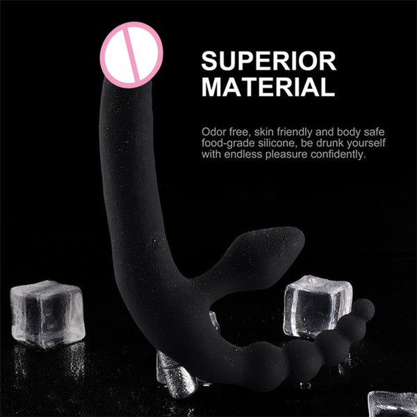 Triple Penetration Wearable Strapon Dildo  Vibrating Anal Beads Butt Plug Strap Ons