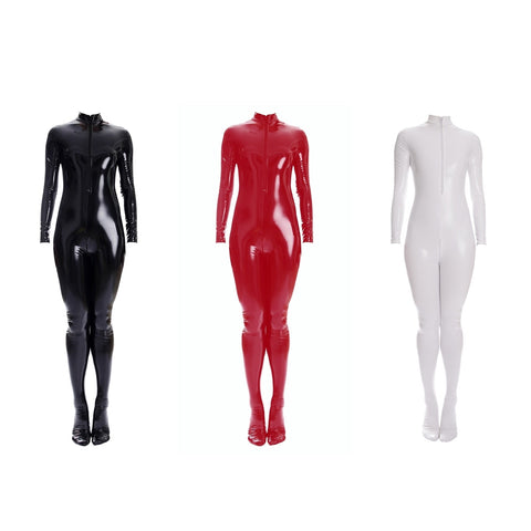 Shiny Full Body Patent Leather Open Crotch Catsuits Bodysuits