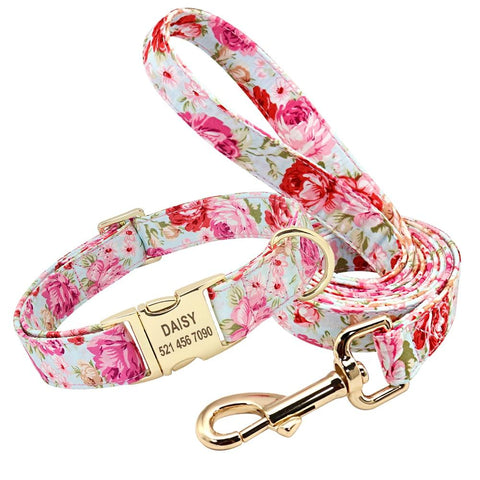 Leads & Head Collars Handmade Personalized Floral Nylon Printed Dog Collar And Leash Sets