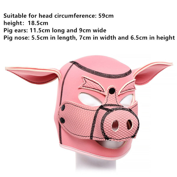 Neoprene Pink Pig Mask Hood  Fetish Costume Pet Play