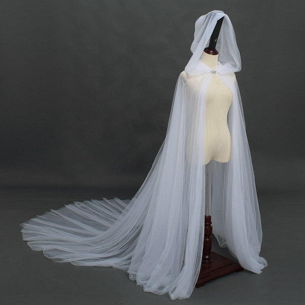Cosplay Halloween Costume Women Hooded Tulle Cape Cloak Wedding Bridals Women's Costumes