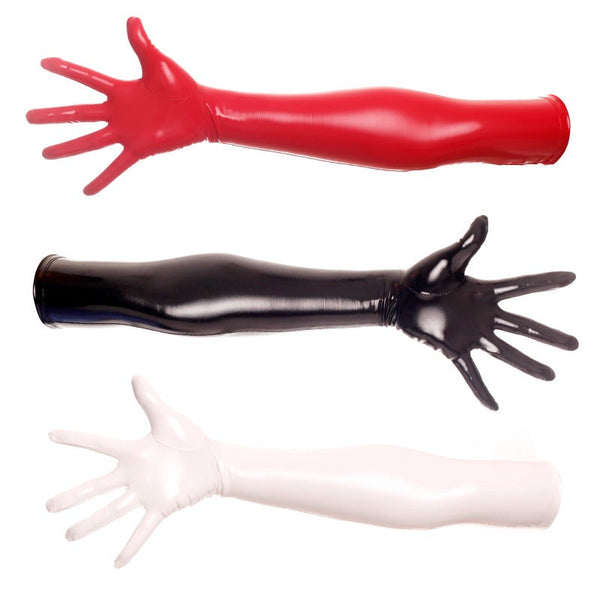 Shiny Patent Leather Faux Latex Long Cosplay Costume Fetish  Gloves
