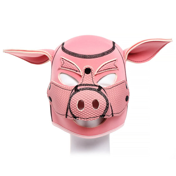 Neoprene Pink Pig Mask Hood  Fetish Costume Pet Play