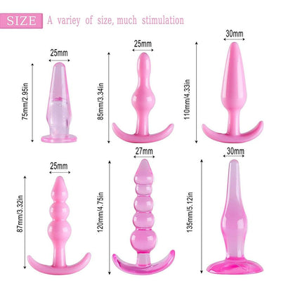 Pink 6 Piece Silicone Butt Plug Set Anal Training Kit Non Vibrating Butt Plugs