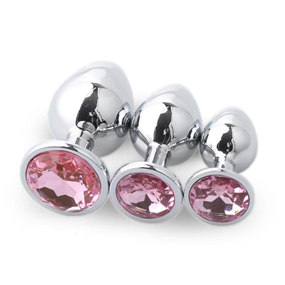 Stainless Steel Metal Butt Plug Jewel Set Anal Training Kit Non Vibrating Butt Plugs