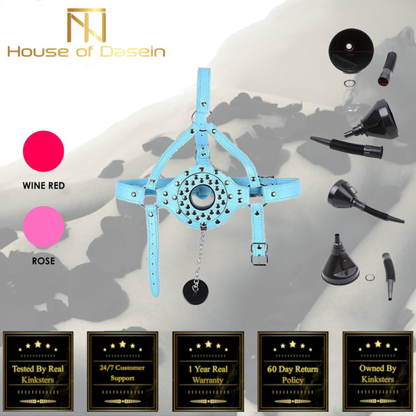 Head Harness Funnel Gag Pink Blue  Toy Water Sports Play  Gags