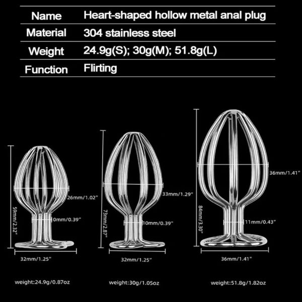 Hollow Heart Shaped Base Design Fetish Anal Butt Plug Set Metal Toys Non Vibrating Butt Plugs