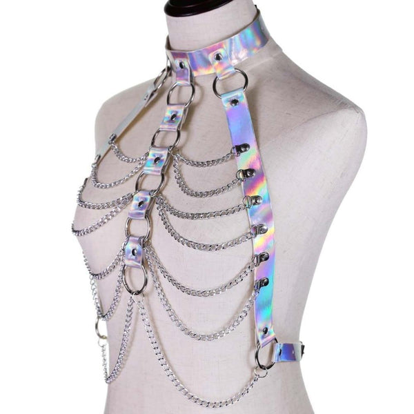 Holographic Chain Harness Women Body Fetish Clothing  Clothing