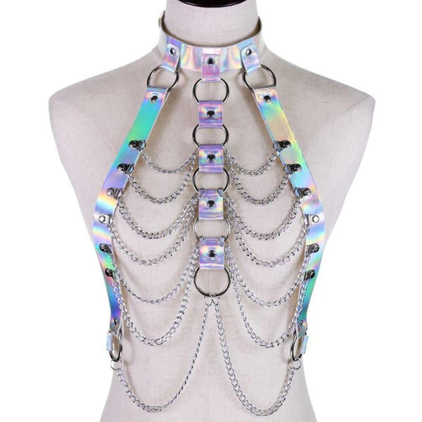 Holographic Chain Harness Women Body Fetish Clothing  Clothing