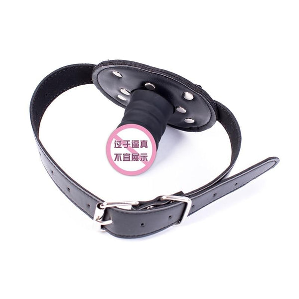 Black Silicone Dildo Gag Phallic Mouth Muzzle  Restraint Gags