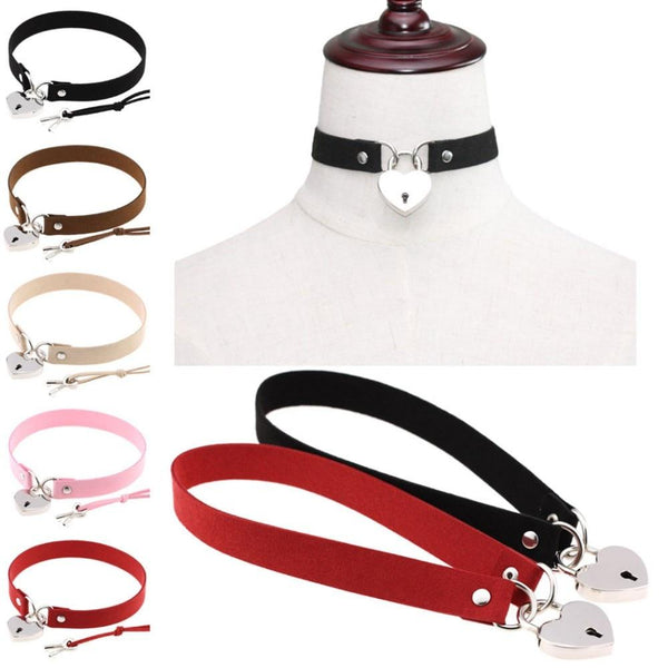 Heart Pendant Locking Collar With Key Choker Necklace Slave Restraints Collars & Leashes