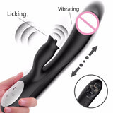 Black Silicone Rabbit Vibrator G Spot Clitoris Stimulation Battery Operated