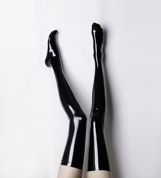 Unisex Black Rubber Latex Thigh High Long Socks  Fetish Stockings