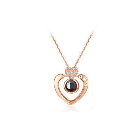 Veile Studios I Love You In 100 Languages Projection Necklace Heart Shaped Silver Or Rose Gold Necklaces & Pendants