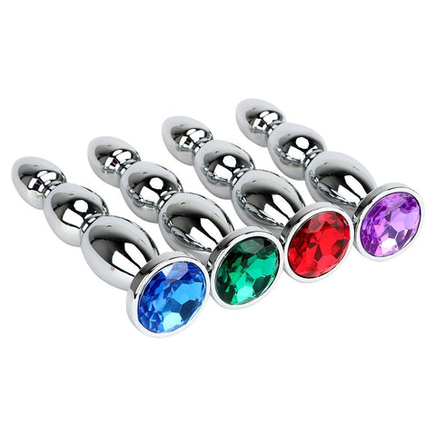 Big Crystal Jewel Long Stainless Steel Butt Plug Metal Anal Beads