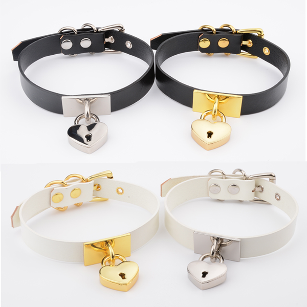 Leather Collar Locket Love Heart Harajuku  Sub Slave Punk Choker Collars & Leashes