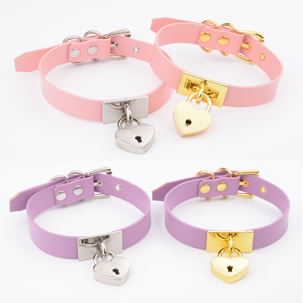 Leather Collar Locket Love Heart Harajuku  Sub Slave Punk Choker Collars & Leashes
