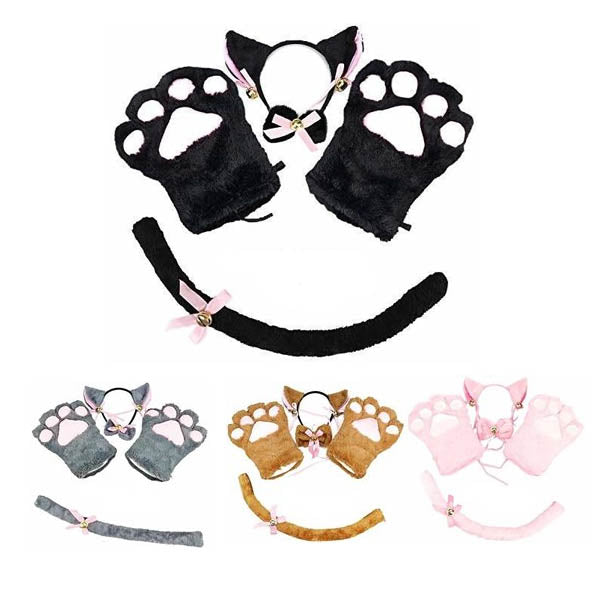 Kitten Cosplay Costume Cat Tail Ears Collar Paws Gloves Anime Lolita Gothic Set Anime Costumes Women