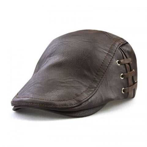 Hats Leather Cap Personalized Piercing Strap Beret Adjustable For 56 59Cm Deep Coffee