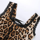 Leopard Lace Back Bodysuit Women Kawaii Lingerie