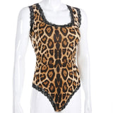 Leopard Lace Back Bodysuit Women Kawaii Lingerie