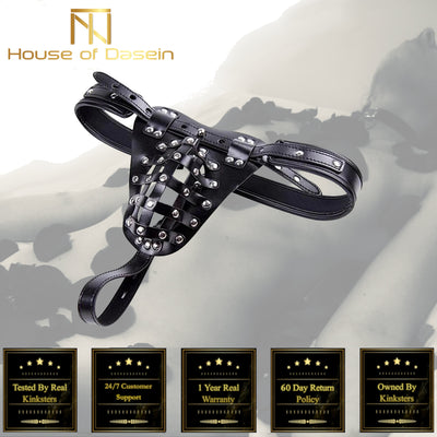 Locking Male Leather Chastity Device  Cage Scrotum Ball Harness Belt Chastity Toys