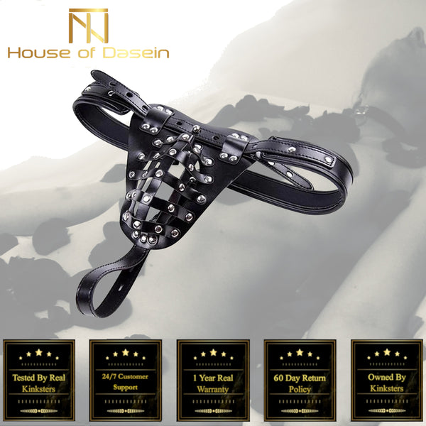 Locking Male Leather Chastity Device  Cage Scrotum Ball Harness Belt Chastity Toys