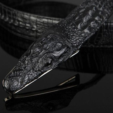 Belts Men Personalized Retro Fashion Crocodile Smooth Buckle Belt Black