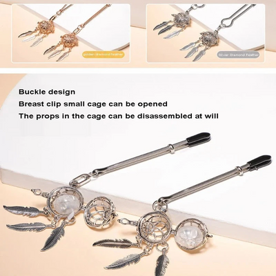 Tlemeny Metal Feather Lantern Nipple Clamps Clips  Breast  Restraint Toy Nipple & Clitoral Toys