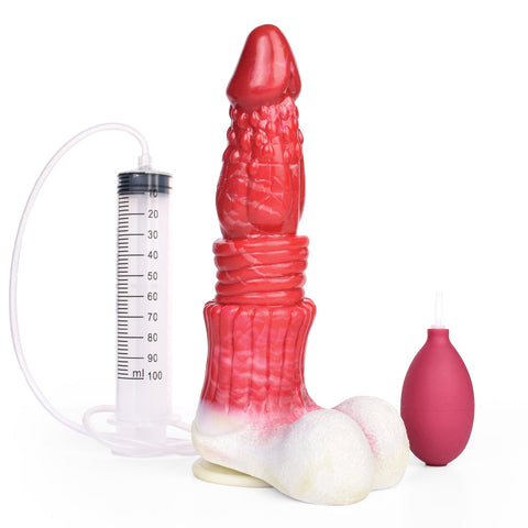 10.4 Inch Squirting Realistic Silicone Dildo Cock Balls Syringe