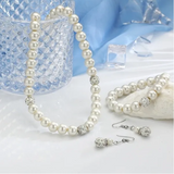 Veile Studios Necklaces Personalized Pearl Clavicle Silver Plated Faux Earring Bracelet Jewellery Set P000034 Jewellery Sets