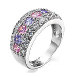 Veile Studios Coloured Zircon Half Circle Women's Engagement Wedding Cubic Zirconia Pave Rings
