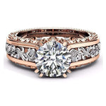 Veile Studios Rings Women Rose Gold Tile Topaz Wedding Engagement Floral Engagement/Wedding Ring Sets