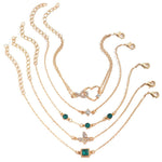 Veile Studios Bohemian 5Pc Green Crystal Jewelry Set For Women Heart Wedding Engagement Fashion Bracelets