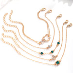 Veile Studios Bohemian 5Pc Green Crystal Jewelry Set For Women Heart Wedding Engagement Fashion Bracelets