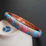 Bracelets Veile Studios Peony Flower Vintage Chinese Filigree Cloisonne Enamel Cuff Bangles