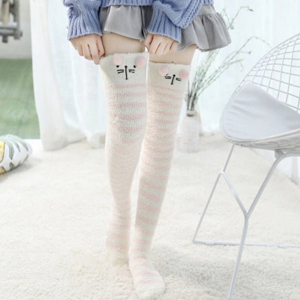Pink Cat Thigh Highs Socks